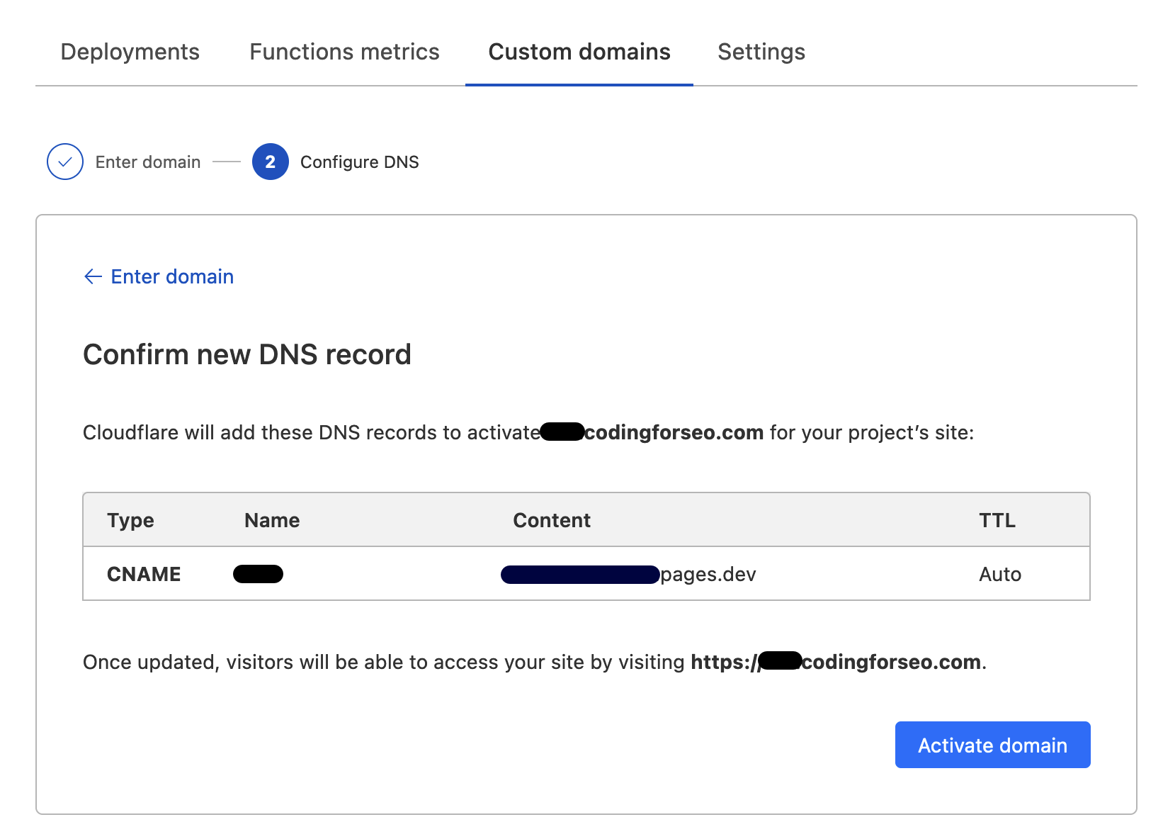 Cloudflare Pages adding a custom domain